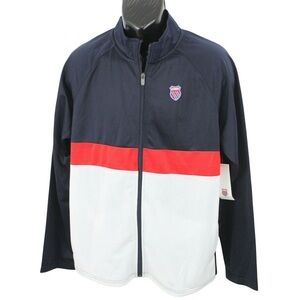 K-Swiss Men's Black and White Jacket with Red Stripe